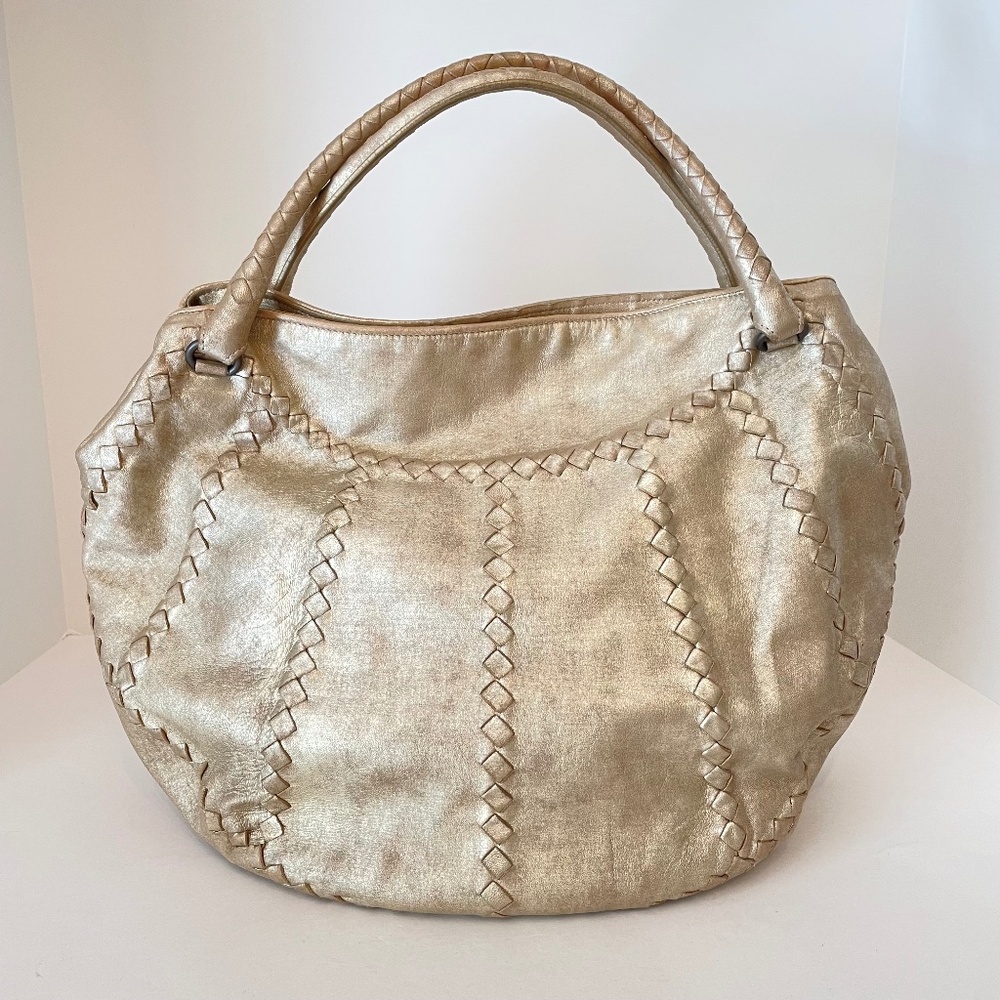 Bottega Veneta Gold Metallic Intrecciato detail Shoulder Bag Tote Hobo